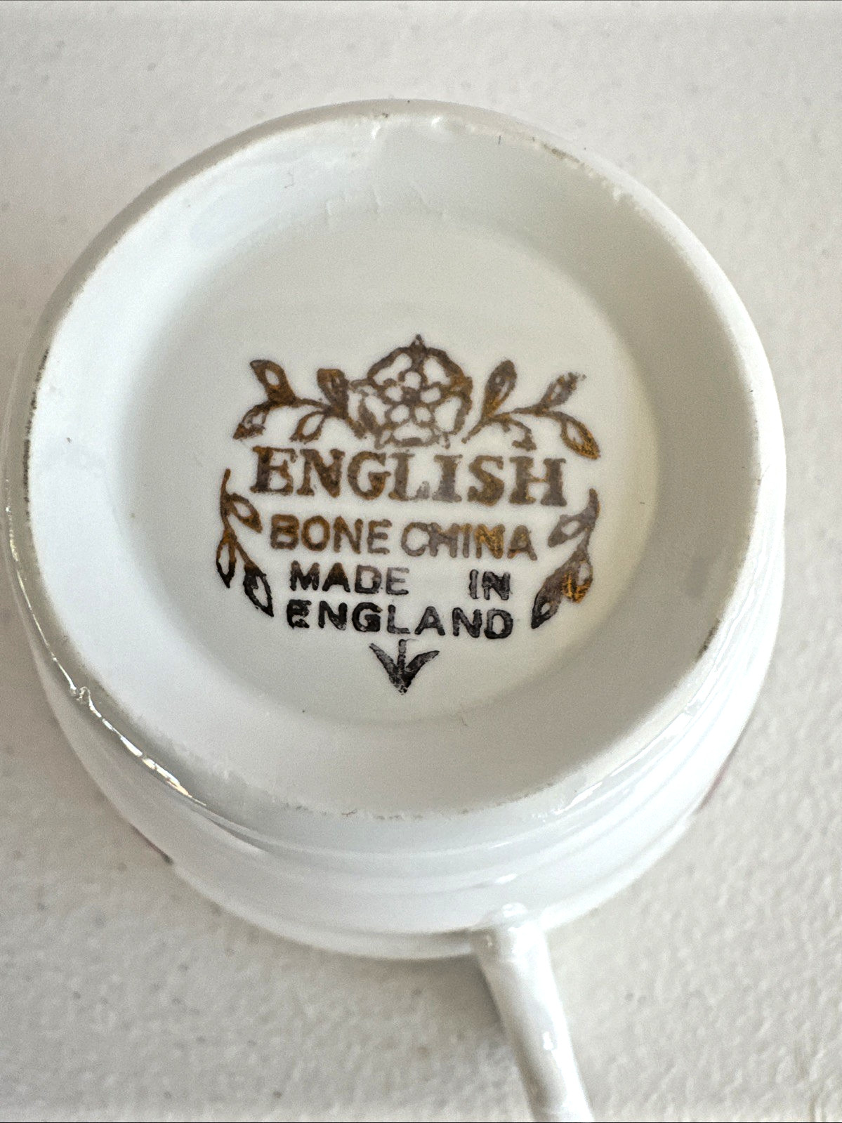 English Bone China Cup & Saucer Vintage White and Gold Pink Roses Hand Painted