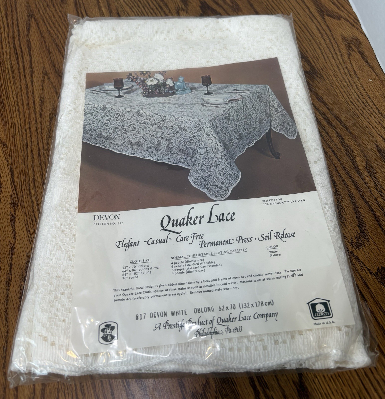Vtg Quaker Lace Tablecloth Devon Oblong Natural Color Easy Care 52 X 70” NEW USA