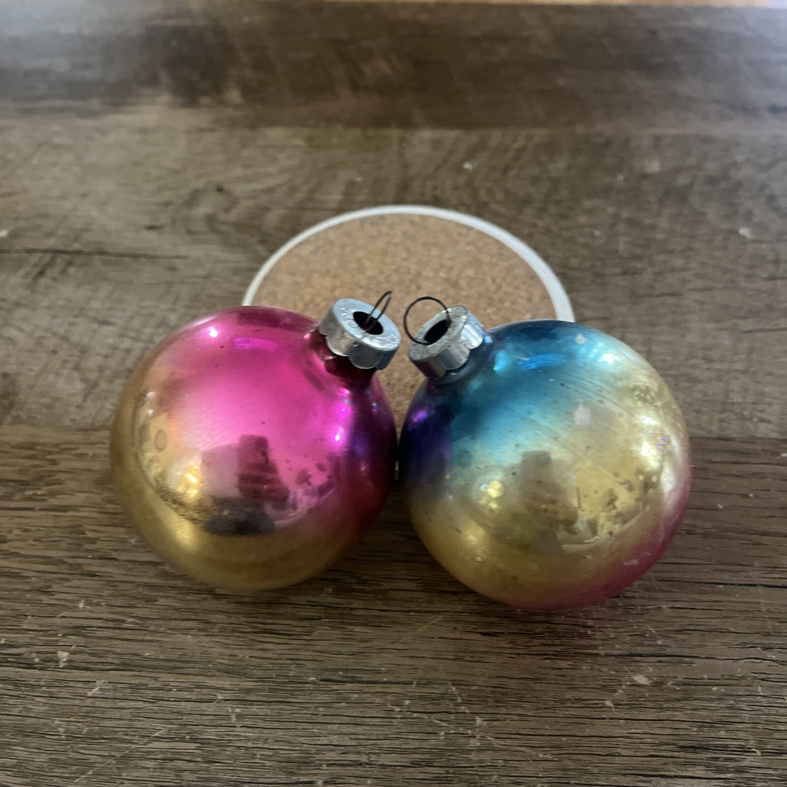 Vintage Ombré Christmas Ornaments/Balls-Made In USA-Lot Of 2