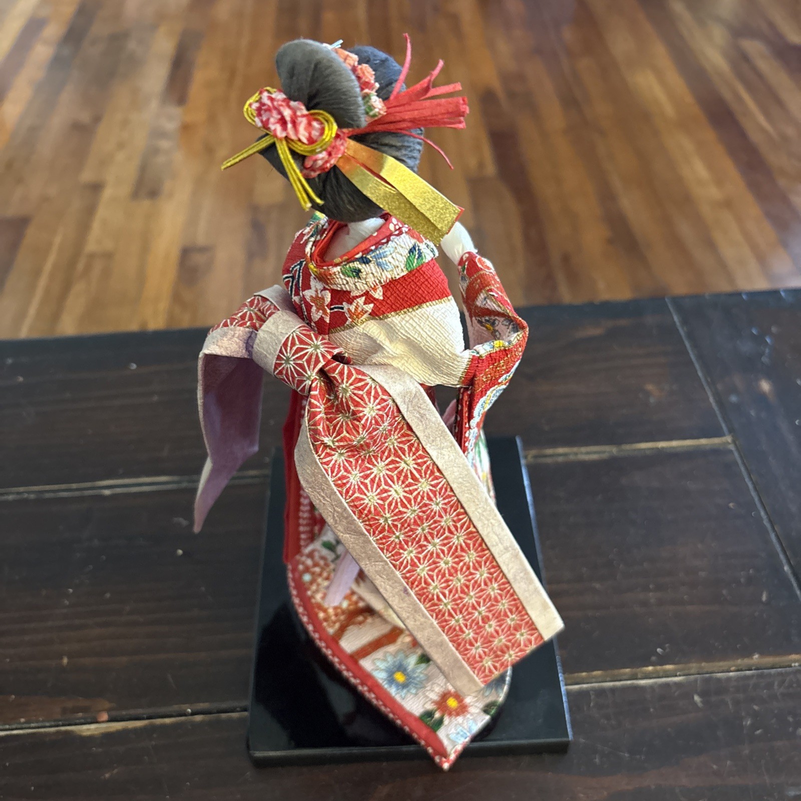 Vintage Japanese Geisha Doll in Kimono 9.5” on Stand Handmade Made in Japan