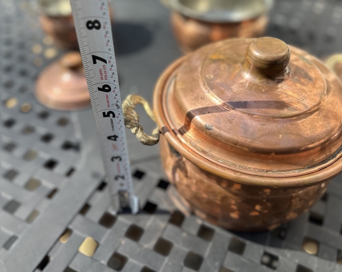 Turkish Copper Lidded Pots Set of 3 Brass Handles Decorative Kitchen Display