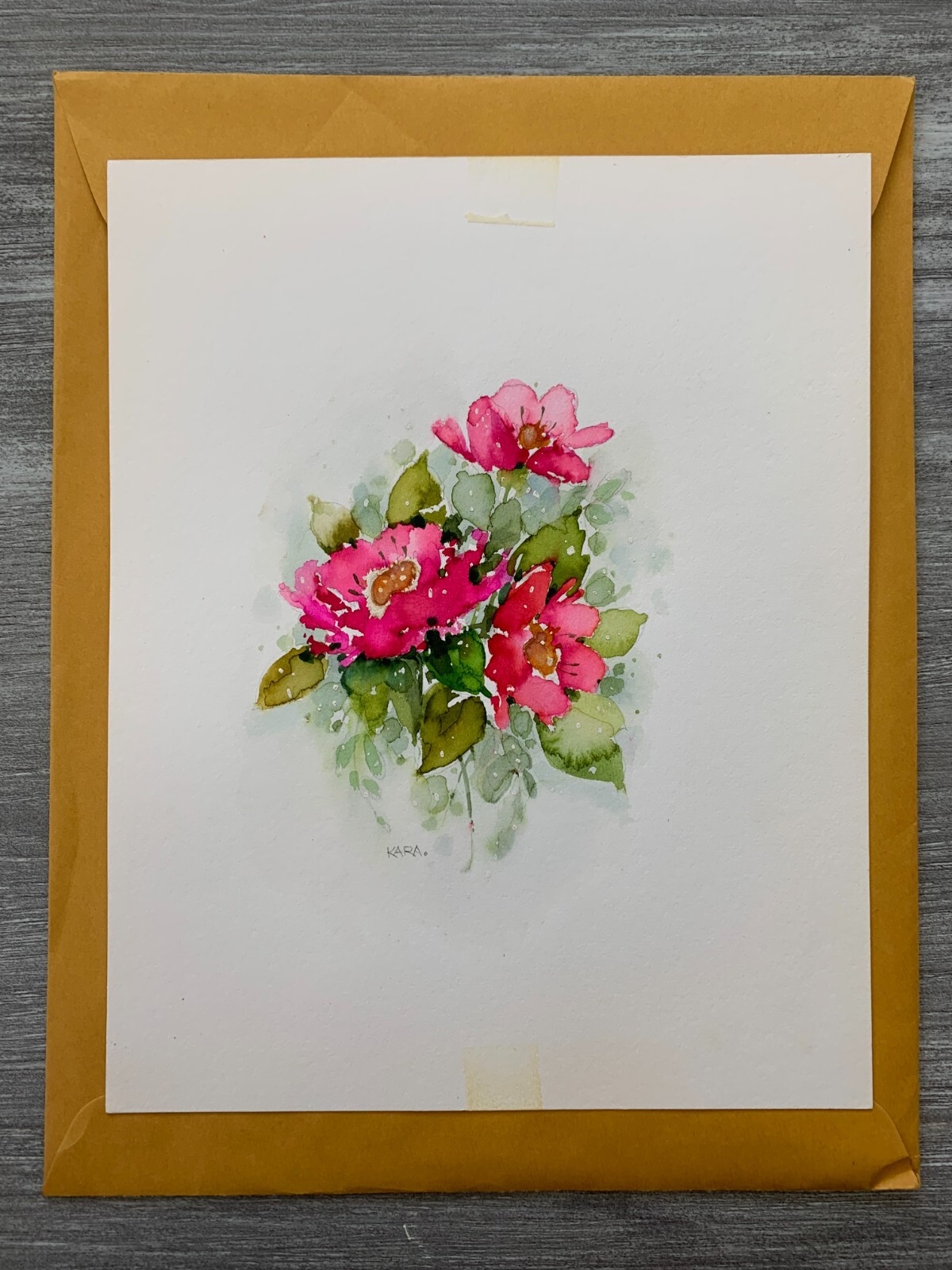 WELCOME BACK Watercolor Pink Flowers 7.5×9.5″ Greeting Card Art M94023 w/ 5 Card