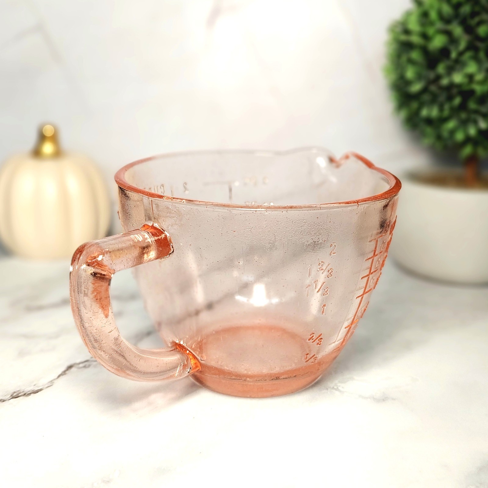Pink Depression Style Glass Measuring Cup & Mixing Bowl, Vintage Style Kitchen