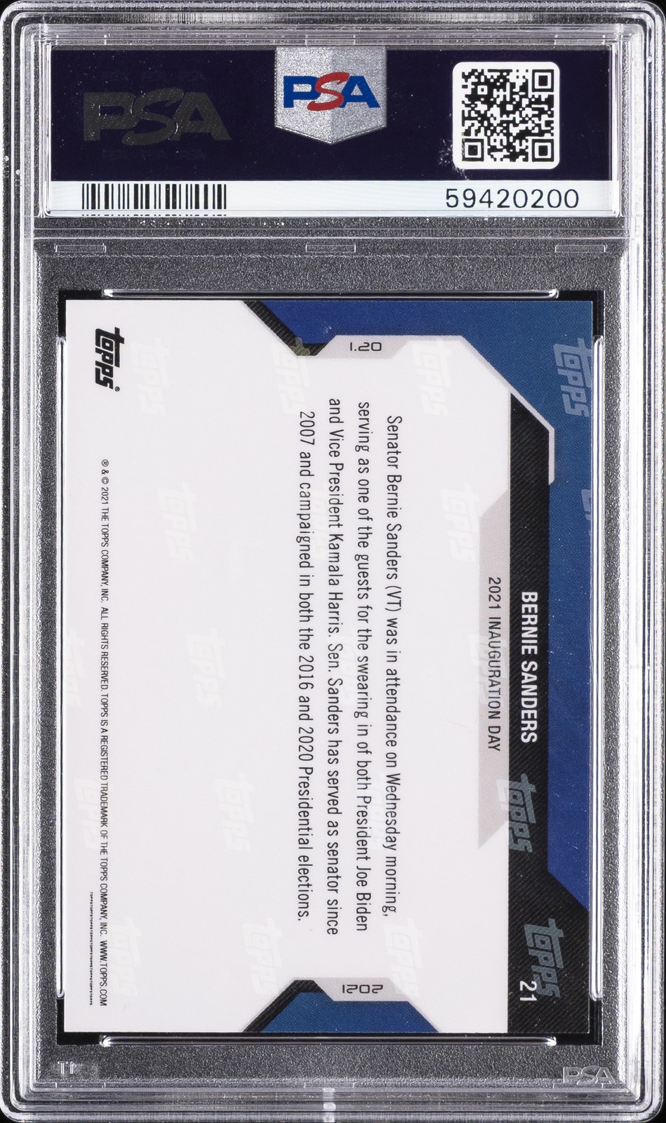 2020 TOPPS NOW ELECTION #21 BERNIE SANDERS PSA 9
