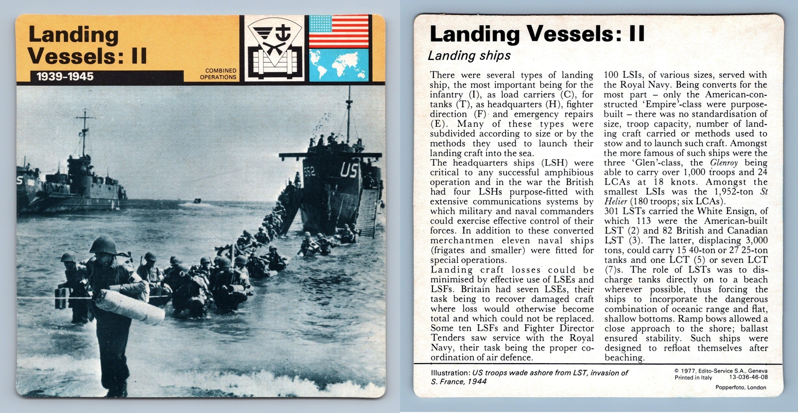 Landing Vessels : II – 1939-45 – Comb. Ops- WW2 Edito-Service SA 1977 Card