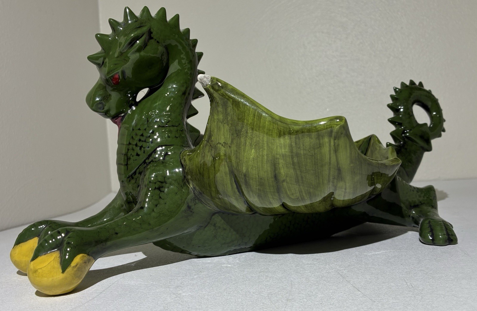 Vintage Dragon Ashtray Retro Decor Big Wings Ceramic 15″ HUGE Center Piece VTG
