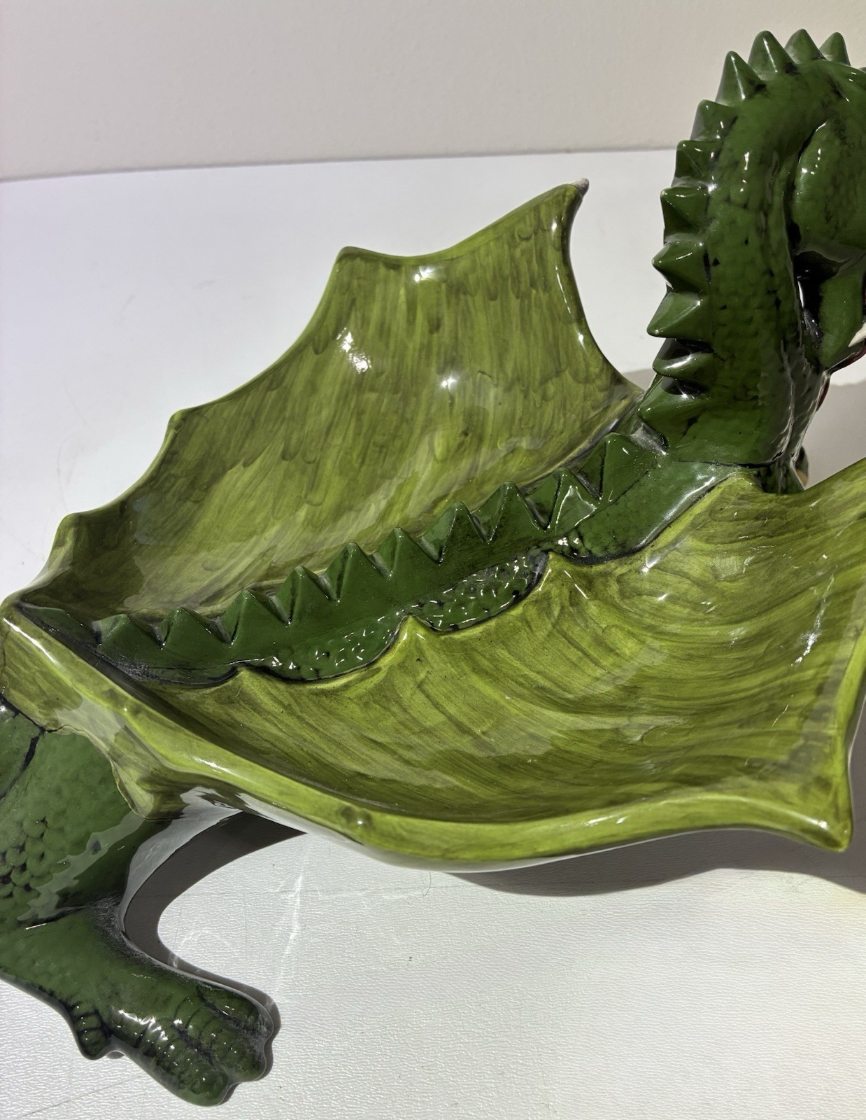 Vintage Dragon Ashtray Retro Decor Big Wings Ceramic 15″ HUGE Center Piece VTG