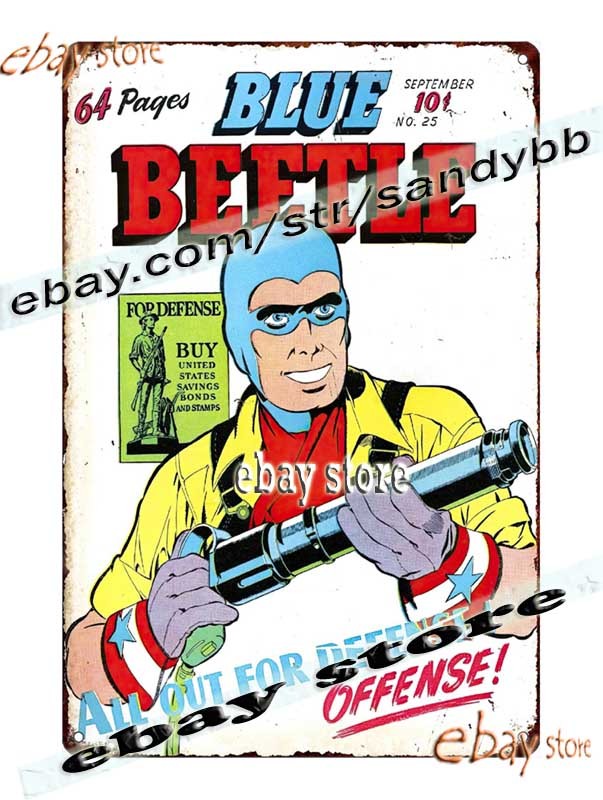 Tin Sign 1940s Blue Beetle Crime Defense contemporary art prints