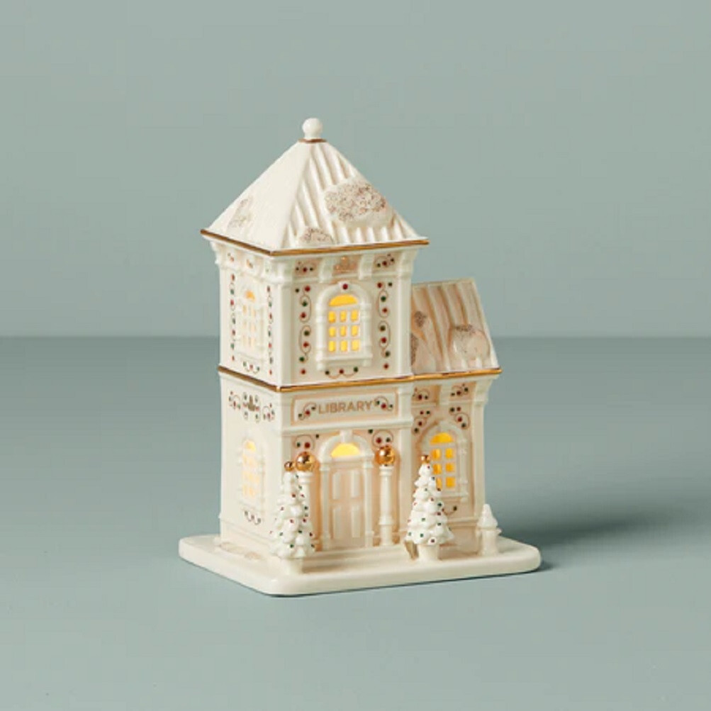 Lenox China Village Treasures MISTLETOE PARK Library Ceramic Lighted – N/O