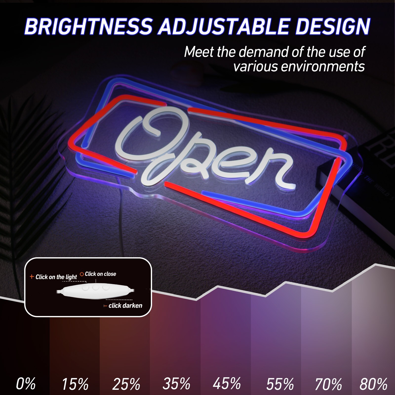 Dimmable Open Neon Sign USB Neon Light Stylish Decor for Bars, Restaurants