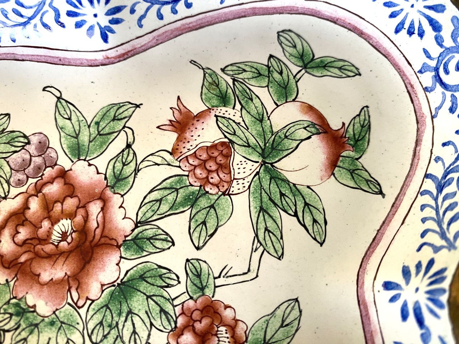 c1950 Chinese Enameled Butterfly-Shape Pin Tray, Peonies, Polychrome Enamel 6″