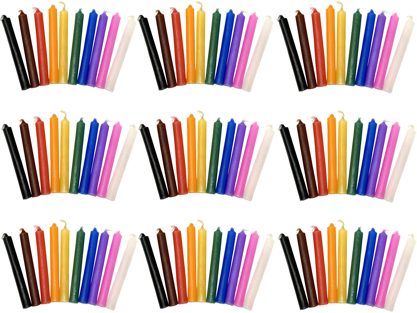 LOT OF 100 ASSORTED COLOR SPELL CHIME CANDLES 4″ x 1/2″ (Altar Wicca) SHIP FREE