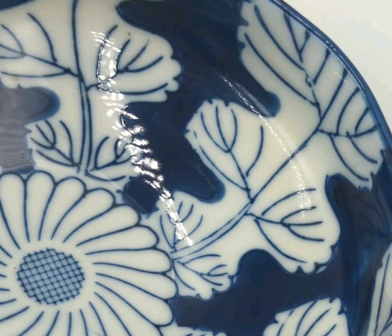Vintage Hand Painted Flower Blue And White Porcelain Bowl