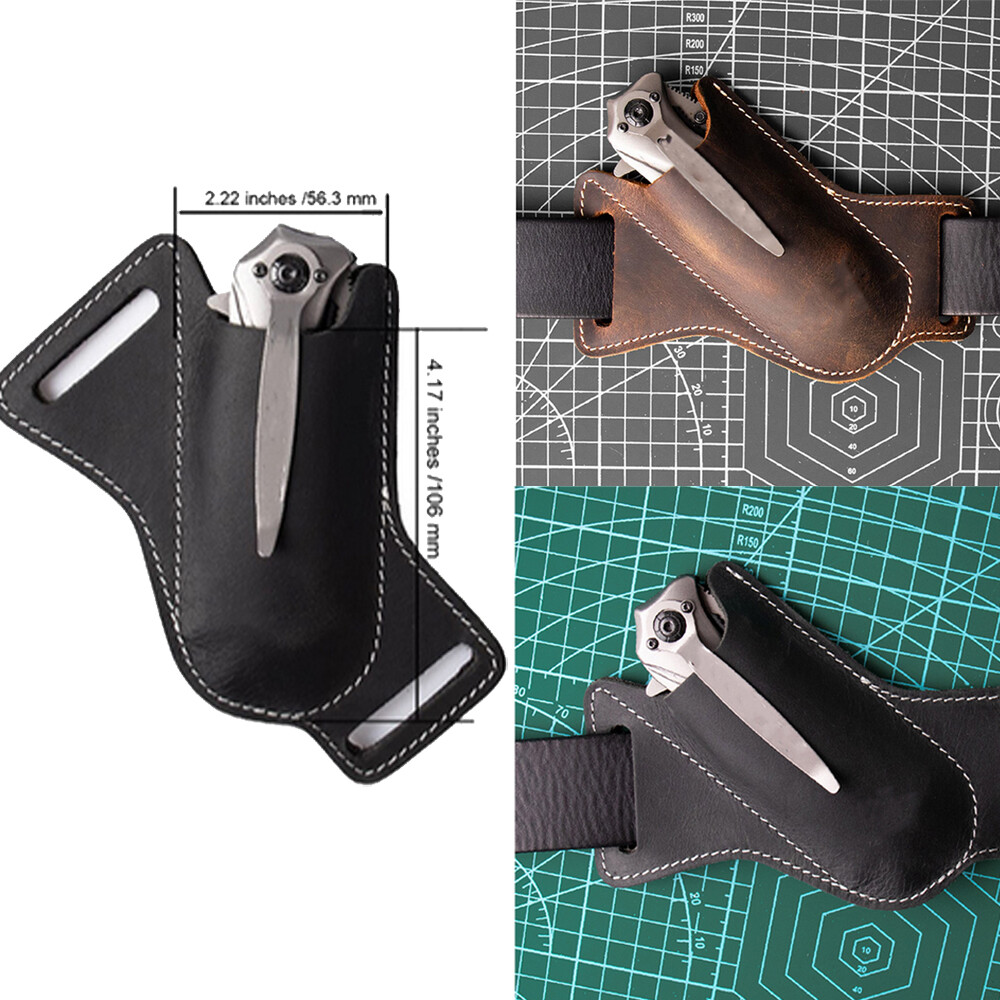 HANDMADE BELT SHEATH HOLSTER Leather Cover For folding pocket Knife Brown Black