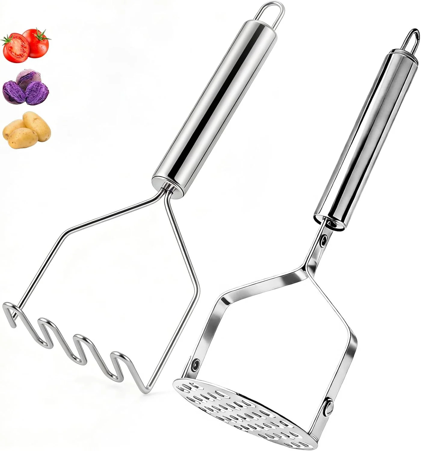 2PCS Potato Masher Set, Stainless Steel Smasher Kitchen Tools for Perfect Mashed
