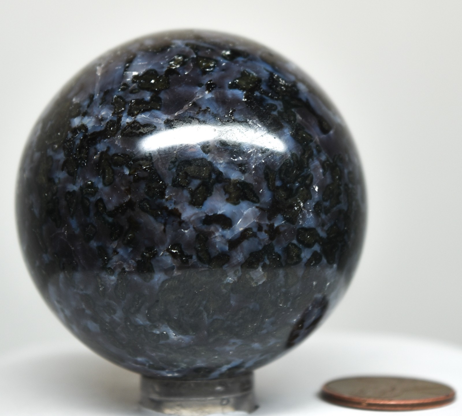48mm 180g Indigo Gabbro Carved Sphere Polished Mystic Merlinite Ball Madagascar