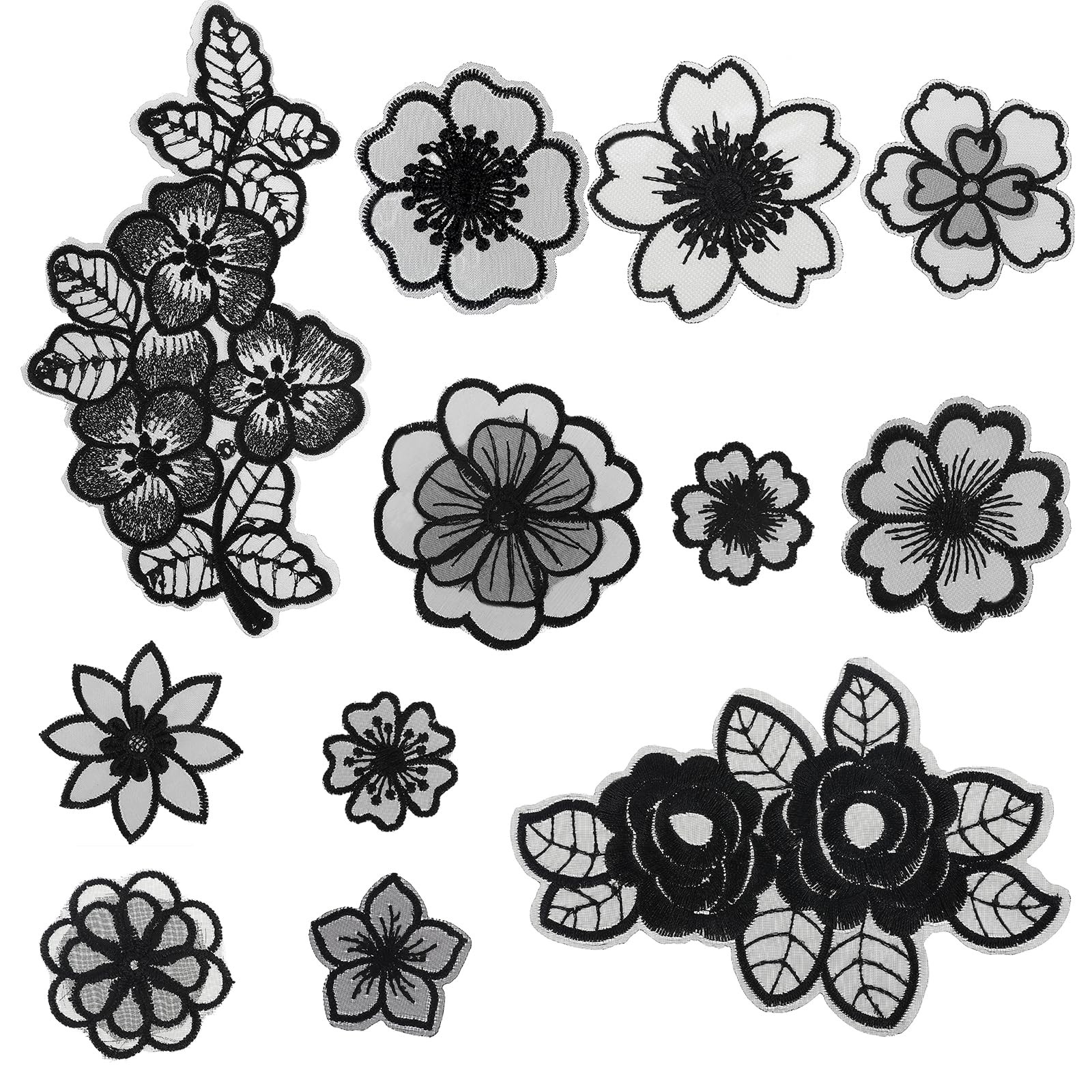 Jeffdad 12 Pcs Flower Lace 3cm/1.18 inches to 14cm/5.51 inches, Black