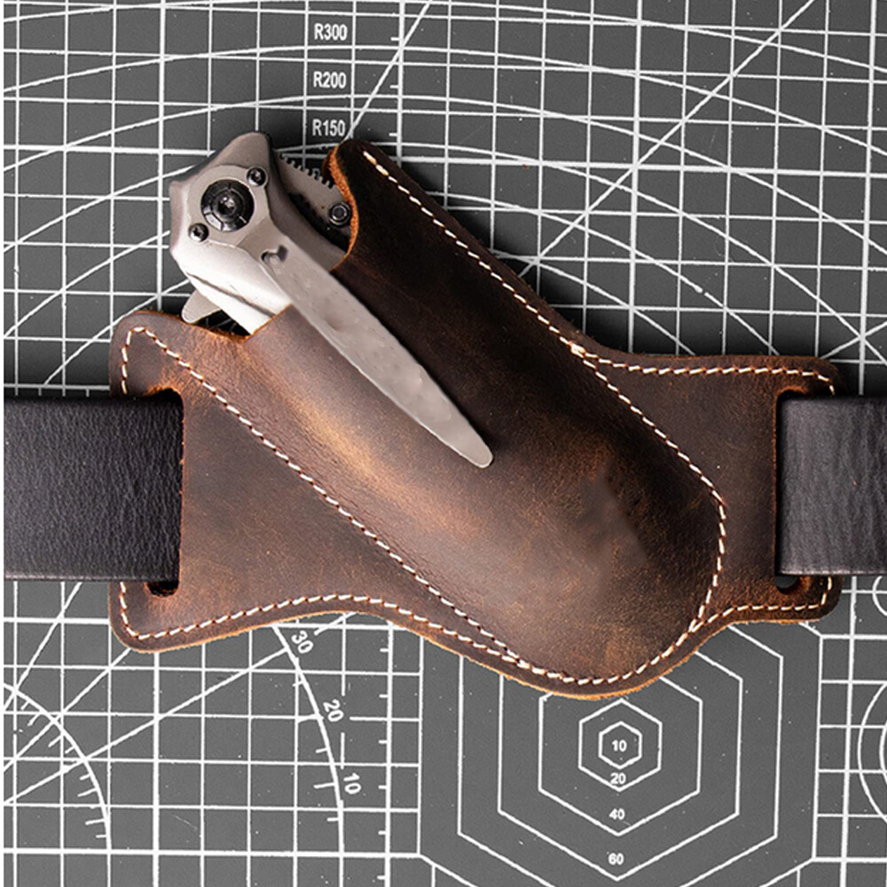 HANDMADE BELT SHEATH HOLSTER Leather Cover For folding pocket Knife Brown Black