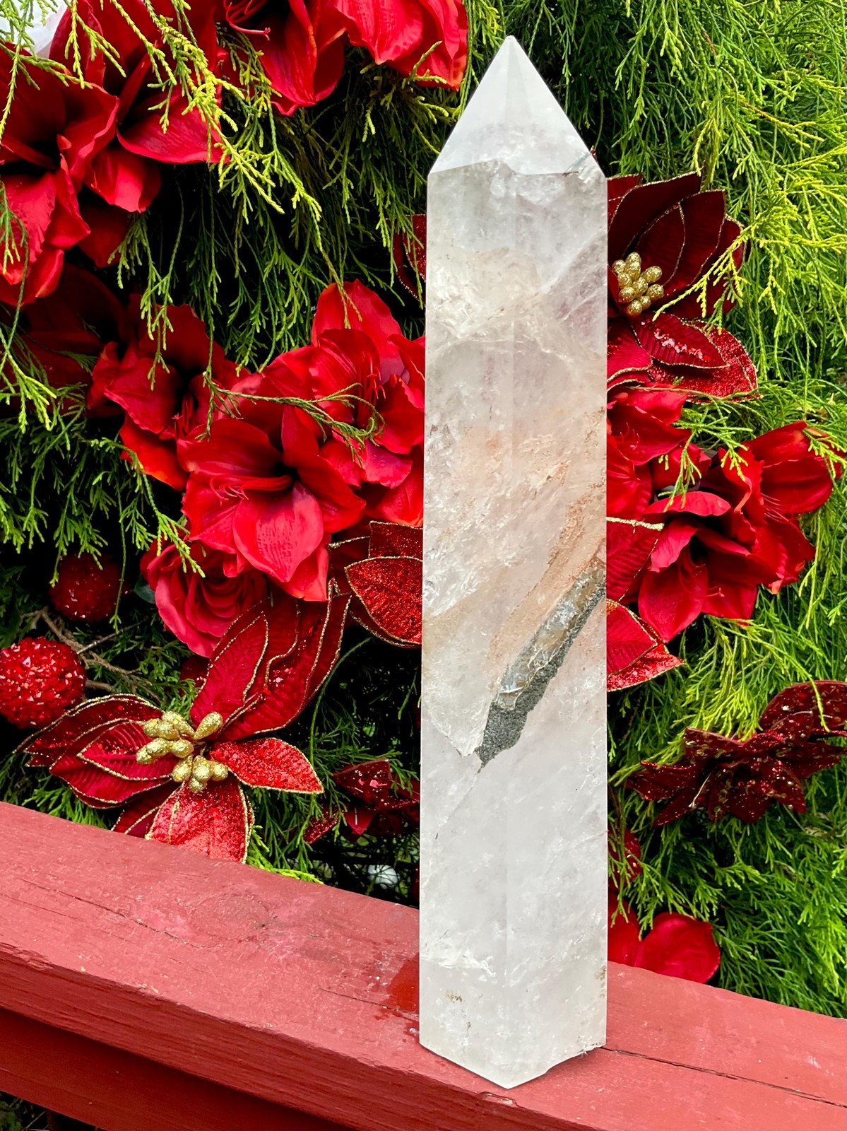 Clear Quartz Crystal Generator ~ Large 6 lb. 15 oz. ~ 14″ Tall ~ Stunning Black