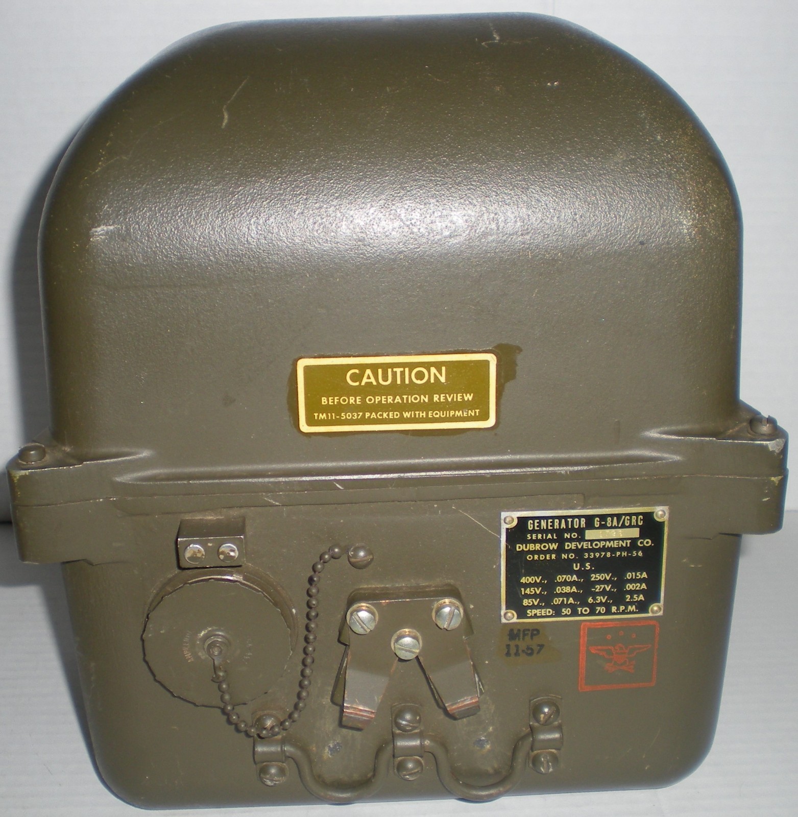 Vintage US Military G-8A/GRC Hand Crank Generator