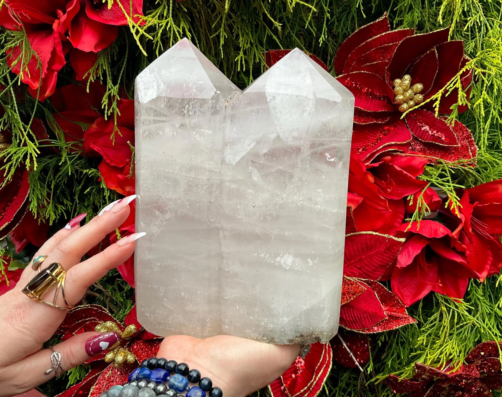 Clear Quartz Twin Flame Crystal Generator ~ Large 6 Lb. ~ 8″ Tall ~ Double Poin