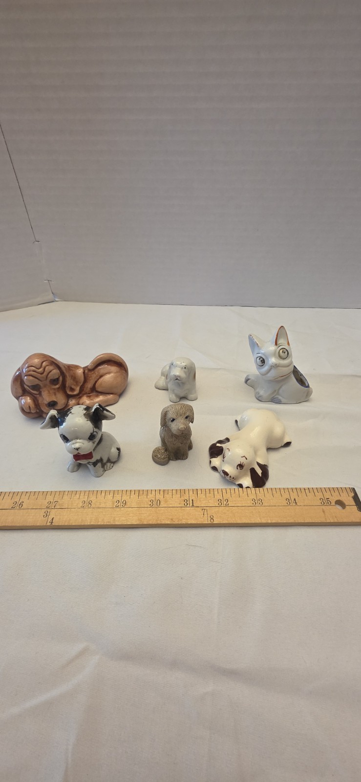 Vintage Mini Dog Figurines Lot Of 7 RARE JAPAN WHEN OCCUPIED CERAMIC FIGURE