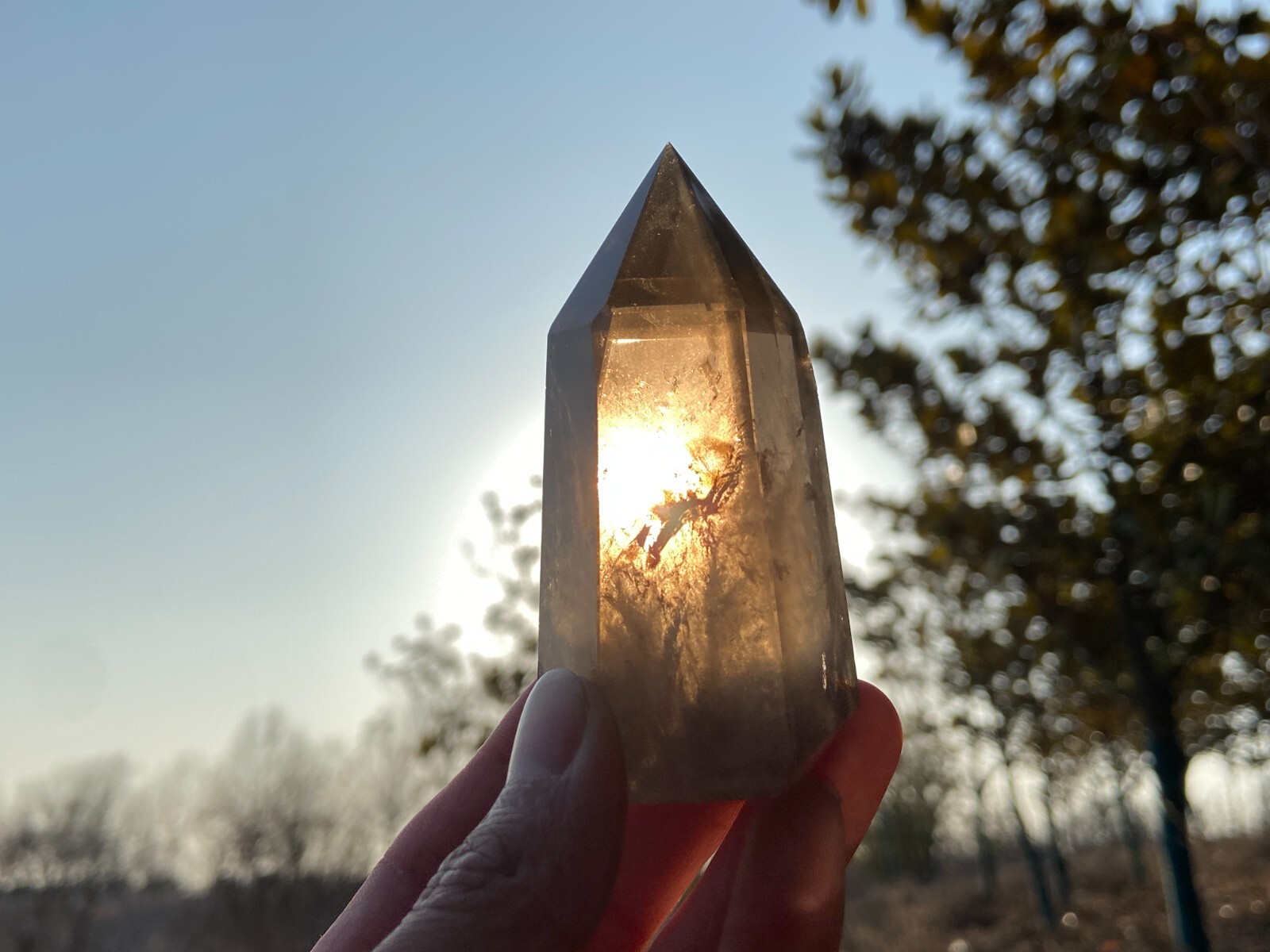 0.33LB TOP! Natural smoky quartz obelisk crystal wand point tower reiki healing