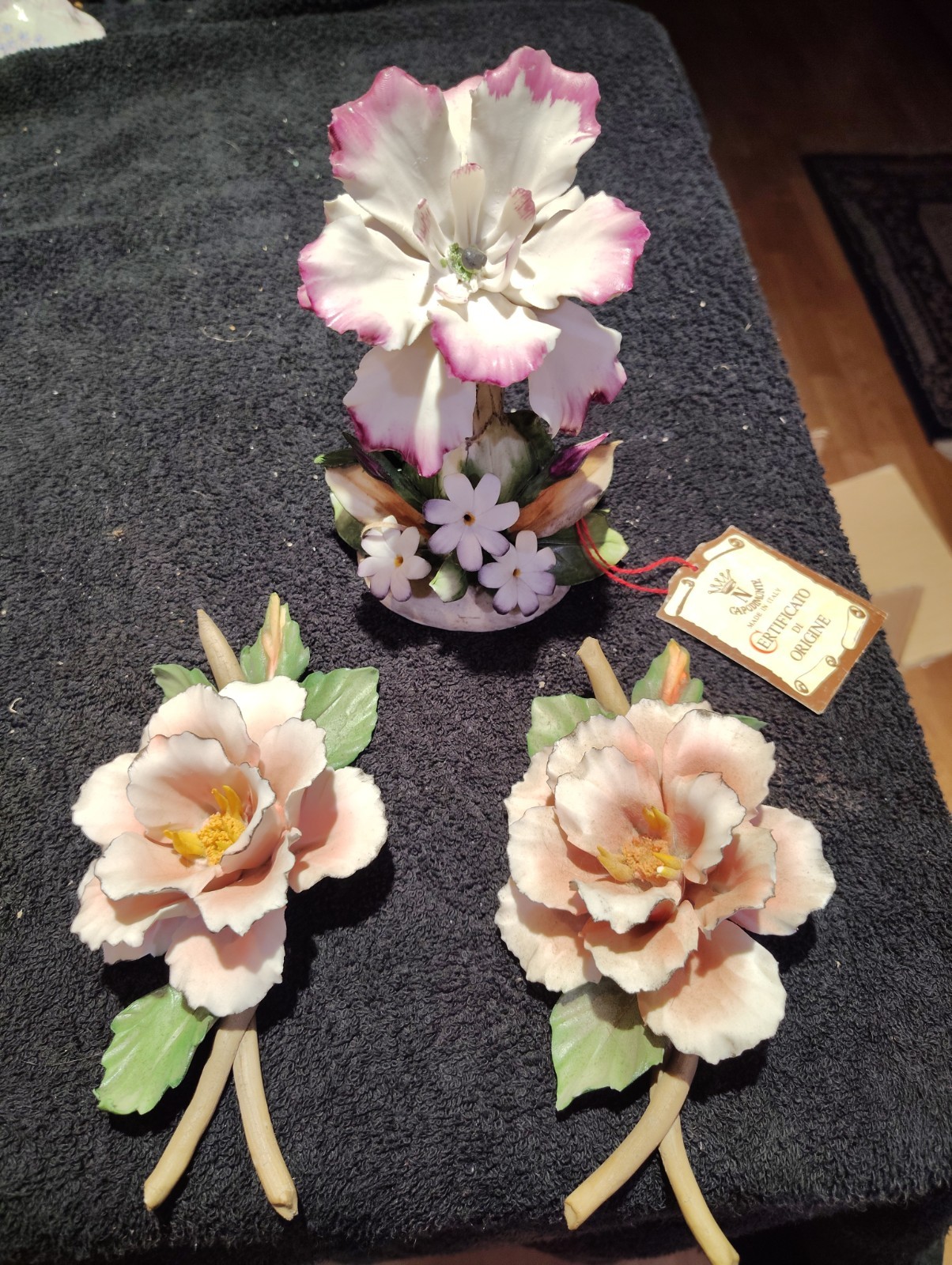 Vintage Visconti Mollica Capodimonte Porcelain Floral Arrangements Made In Italy