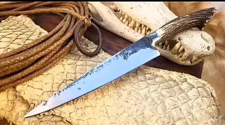 Vintage Gaucho Bowie Knife Carbon Steel Blade Deer Stag Antler Handle Knife