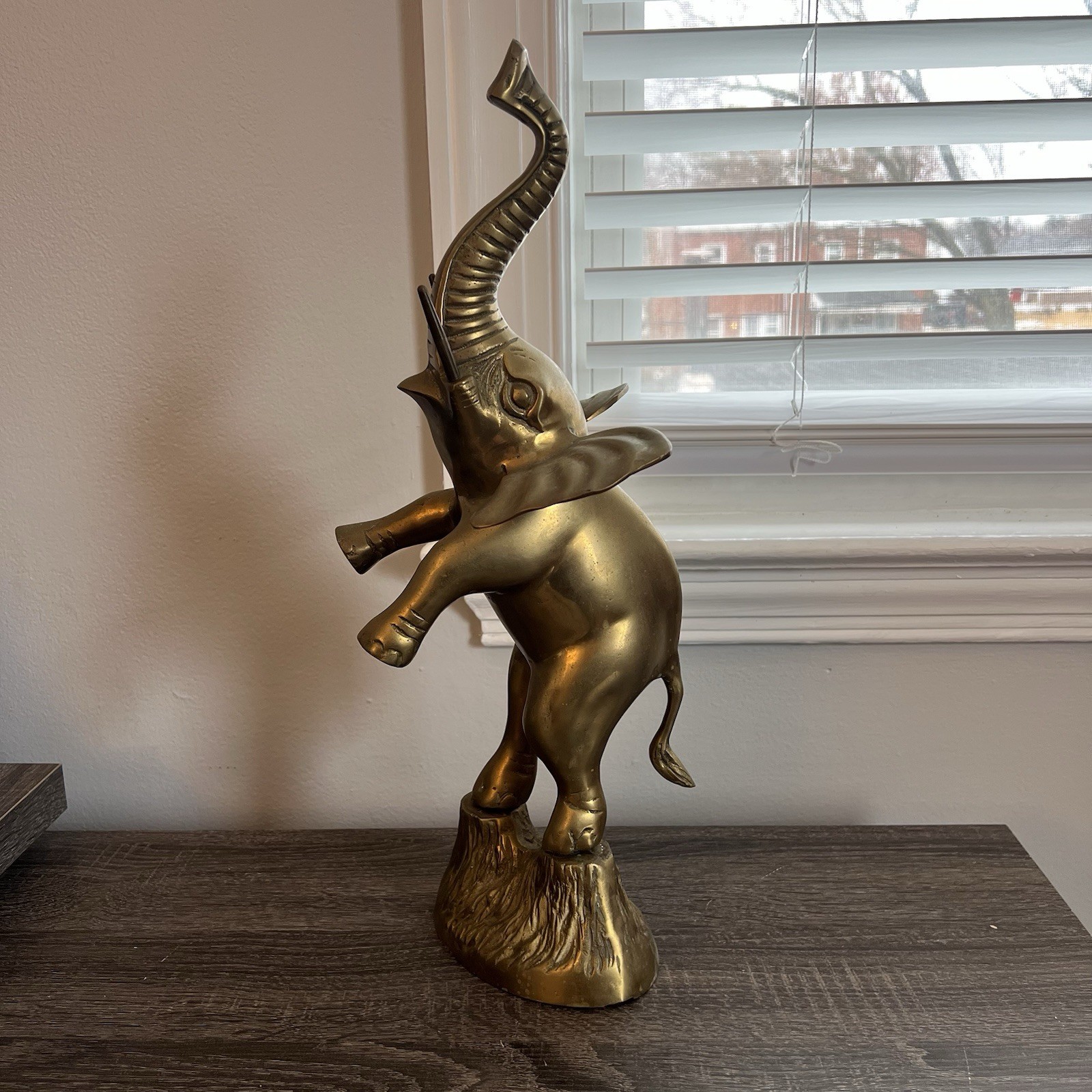 Vintage Mid 20th Century Standing Brass Elephant Figurine or Sculpture 18”