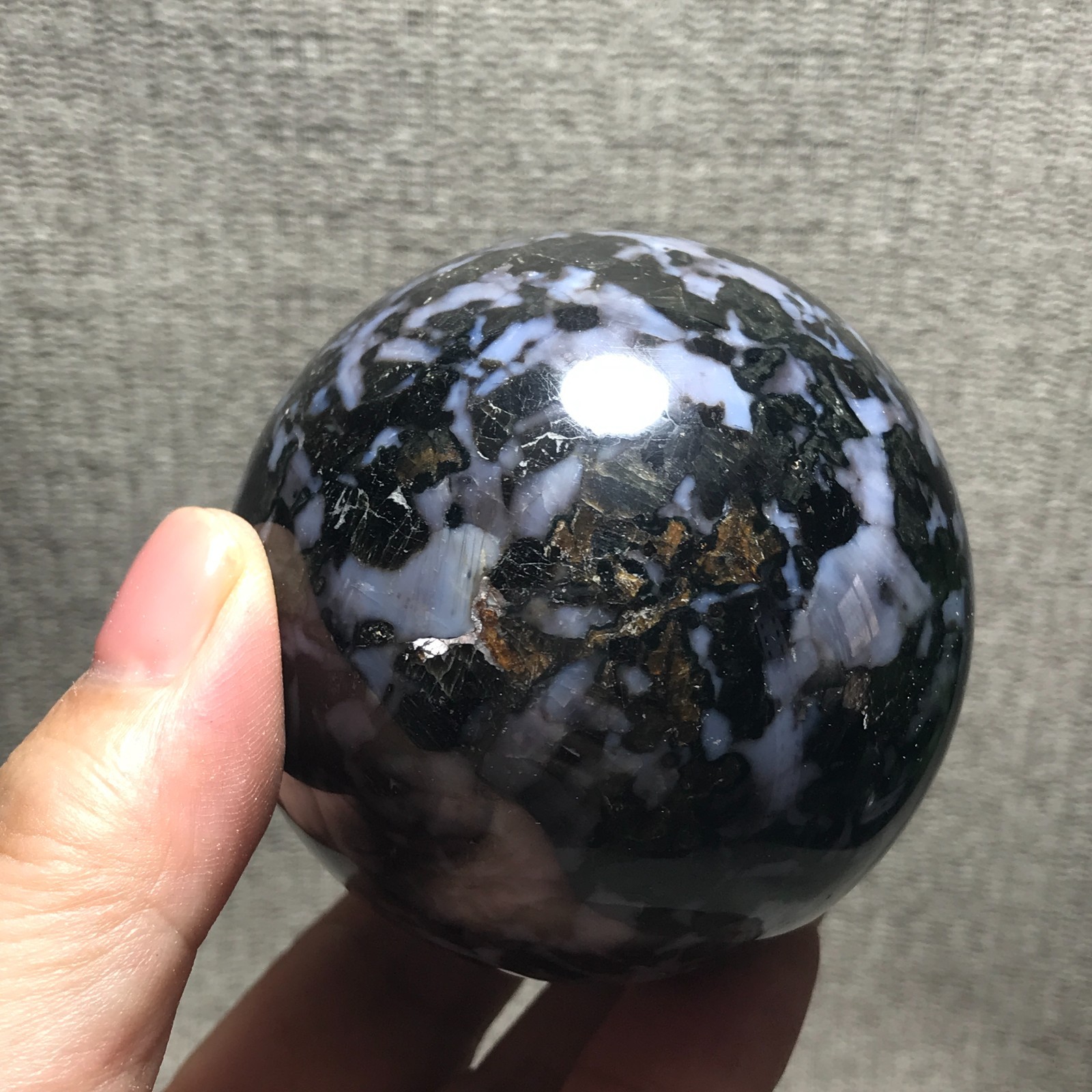 325g Natural Rare MERLINITE Mystic Ball Stone Magic Shaman Psilomelane Gabbro 02