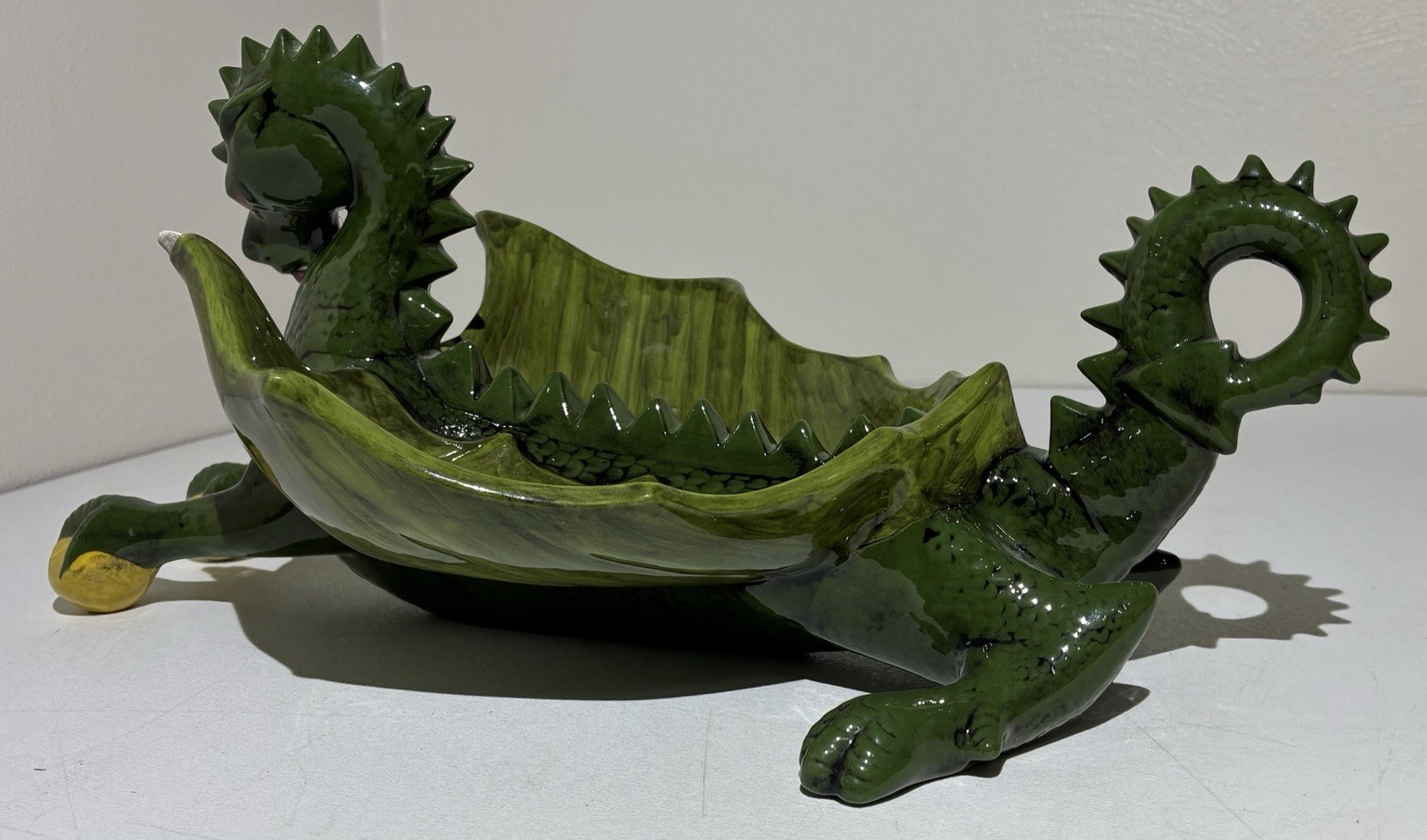 Vintage Dragon Ashtray Retro Decor Big Wings Ceramic 15″ HUGE Center Piece VTG