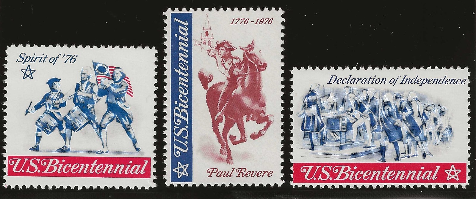 U.S. BICENTENNIAL (1976) – SET OF 3 VINTAGE POSTER STAMPS – MINT CONDITION