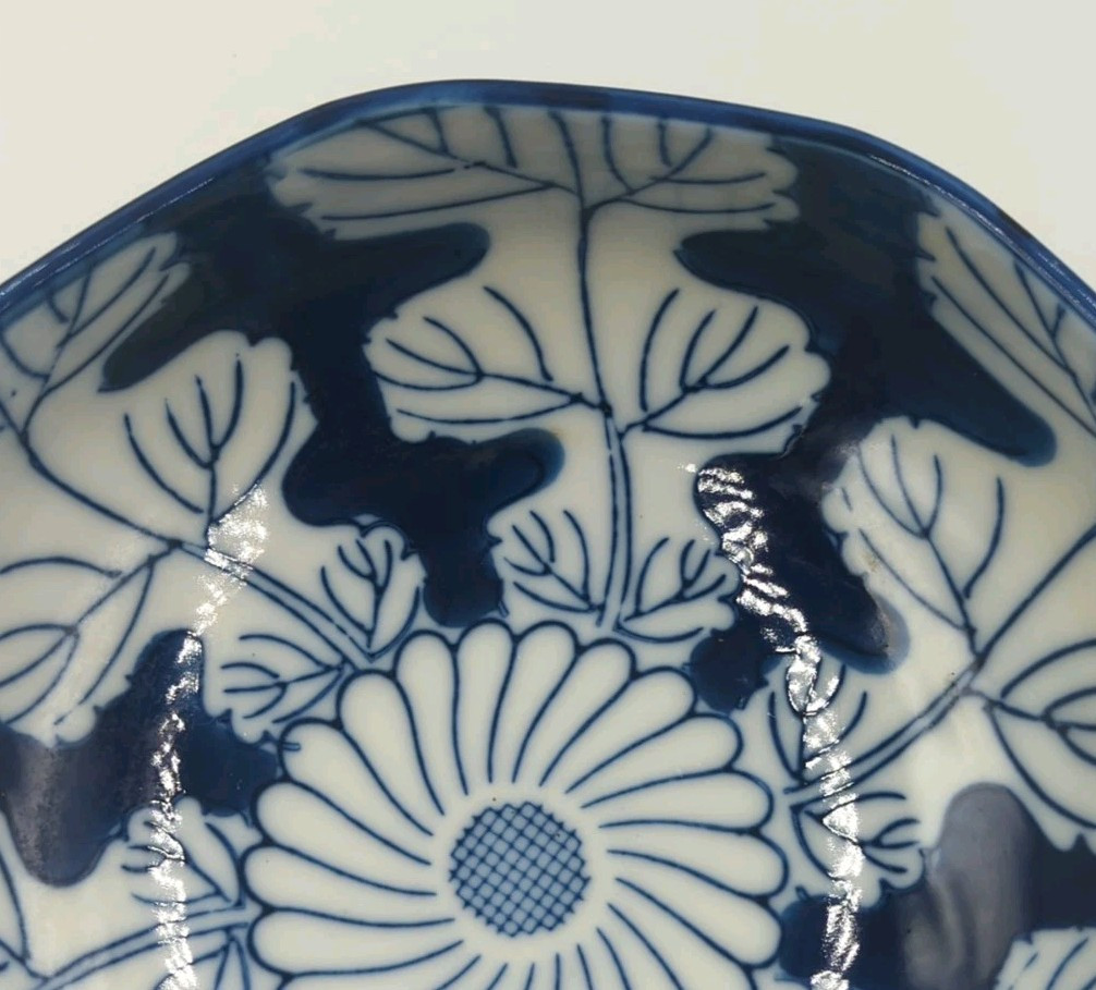 Vintage Hand Painted Flower Blue And White Porcelain Bowl