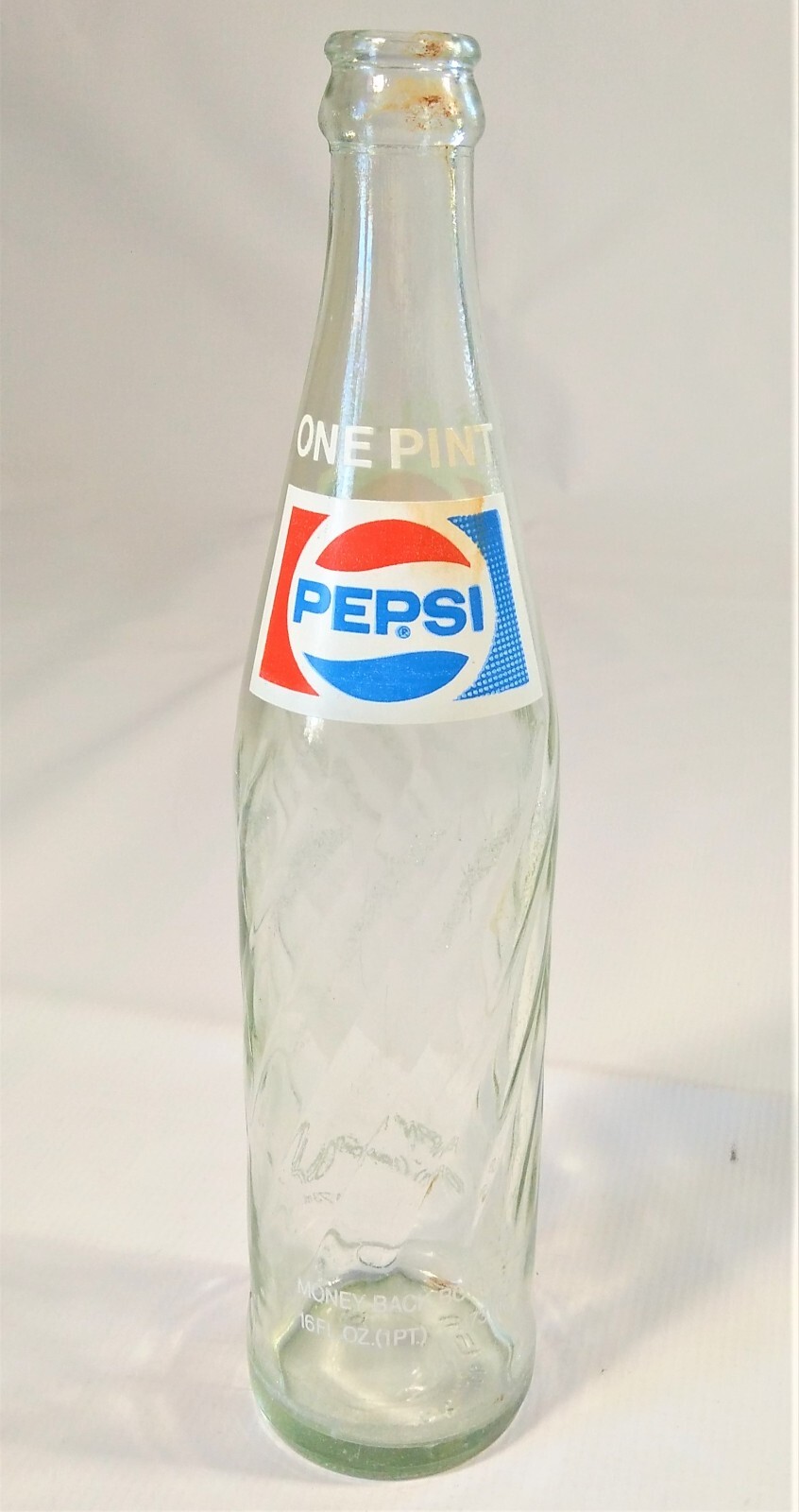 Pepsi Cola Bottle 16 Oz 1 Pt Money Back Return For Deposit Soda Pop Clear Vtg