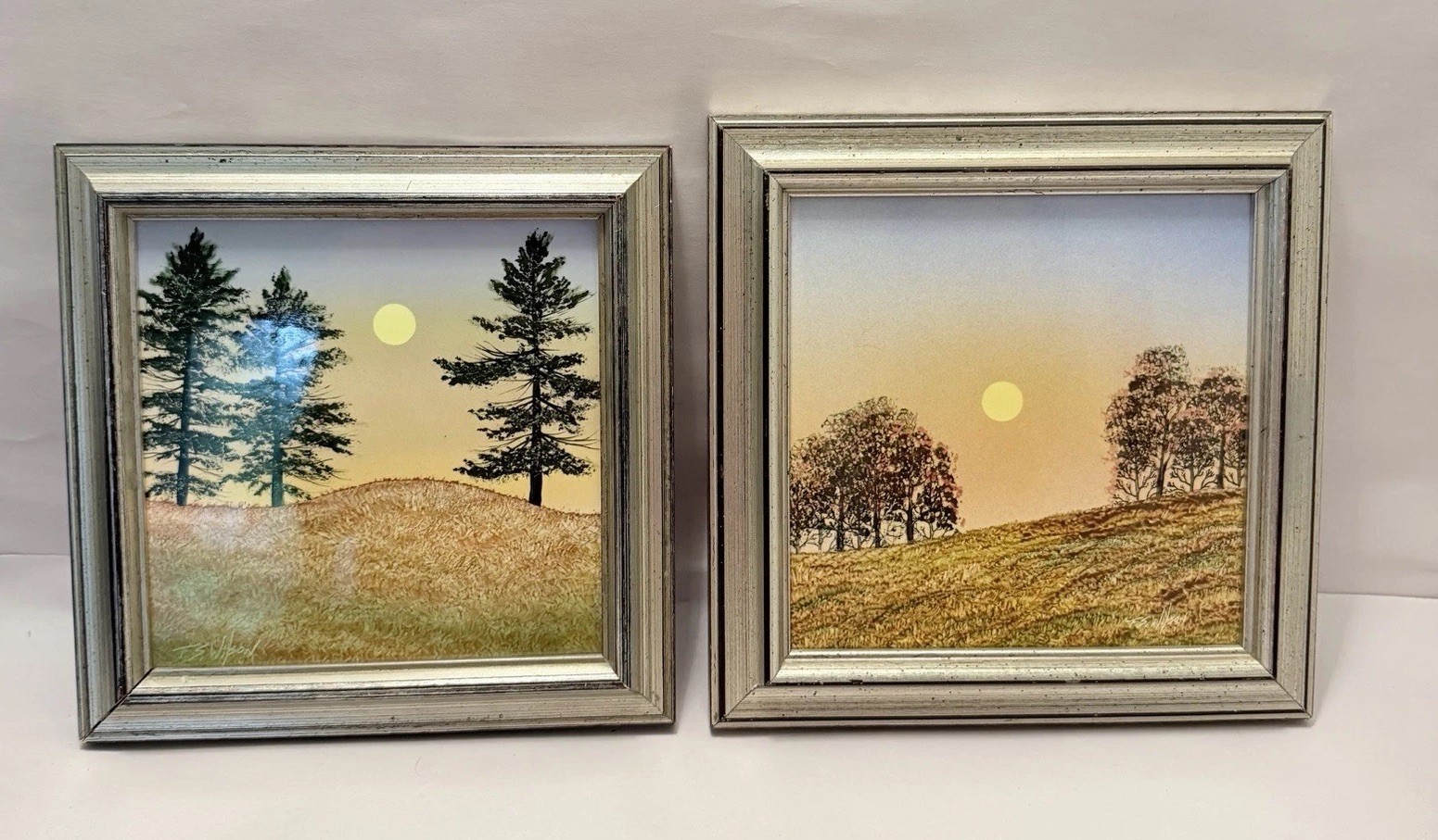 Frank S. Wilson Hand Painted Ceramic Tile Wall Art Moon Landscape Lodge USA VTG