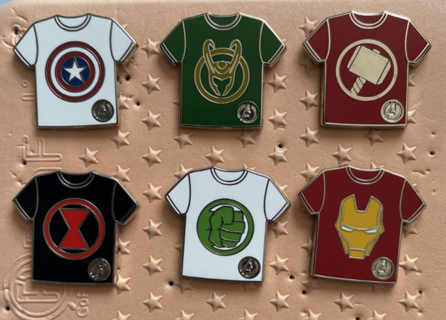 Disneyland 2024 Hidden Disney Marvel T-Shirt Full 6 Pin Set w/ Chaser