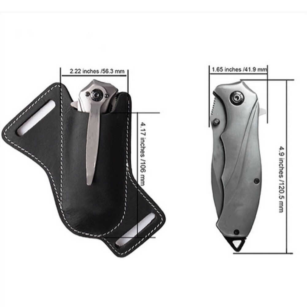 HANDMADE BELT SHEATH HOLSTER Leather Cover For folding pocket Knife Brown Black