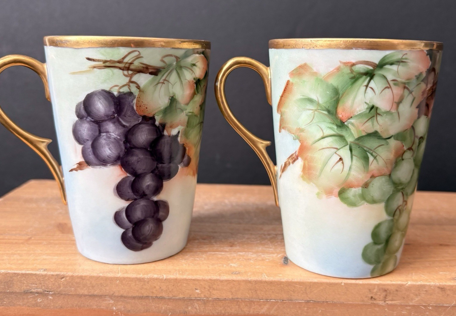 WG & Co Limoges France Set of 5 Mugs Hand Painted Cup 8 oz Grapes Vintage