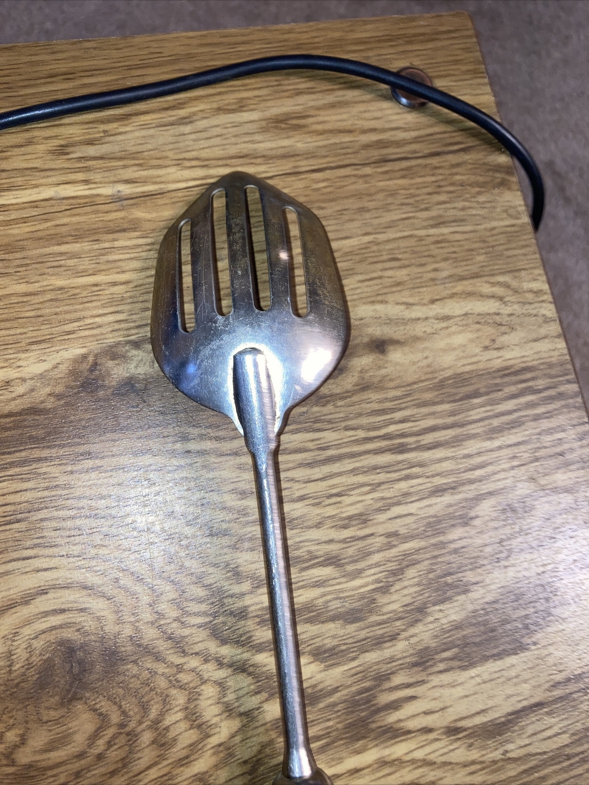 Vintage A&J USA Scraper Spoon, Slotted with Wood Handle 12″ Farmhouse decor