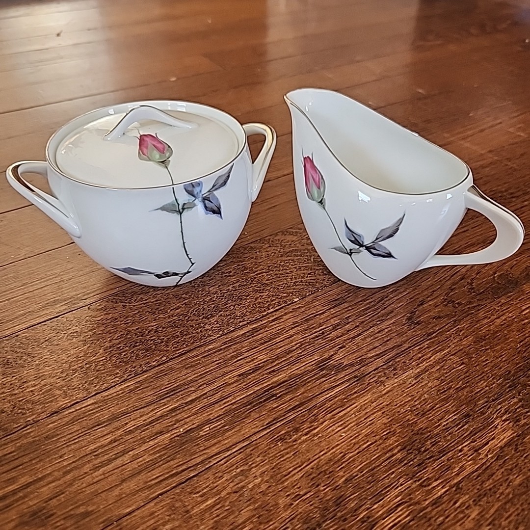 Sango Tea Rose Cream & Sugar Dish Set Fine China Porcelain Japan Vtg Floral EUC