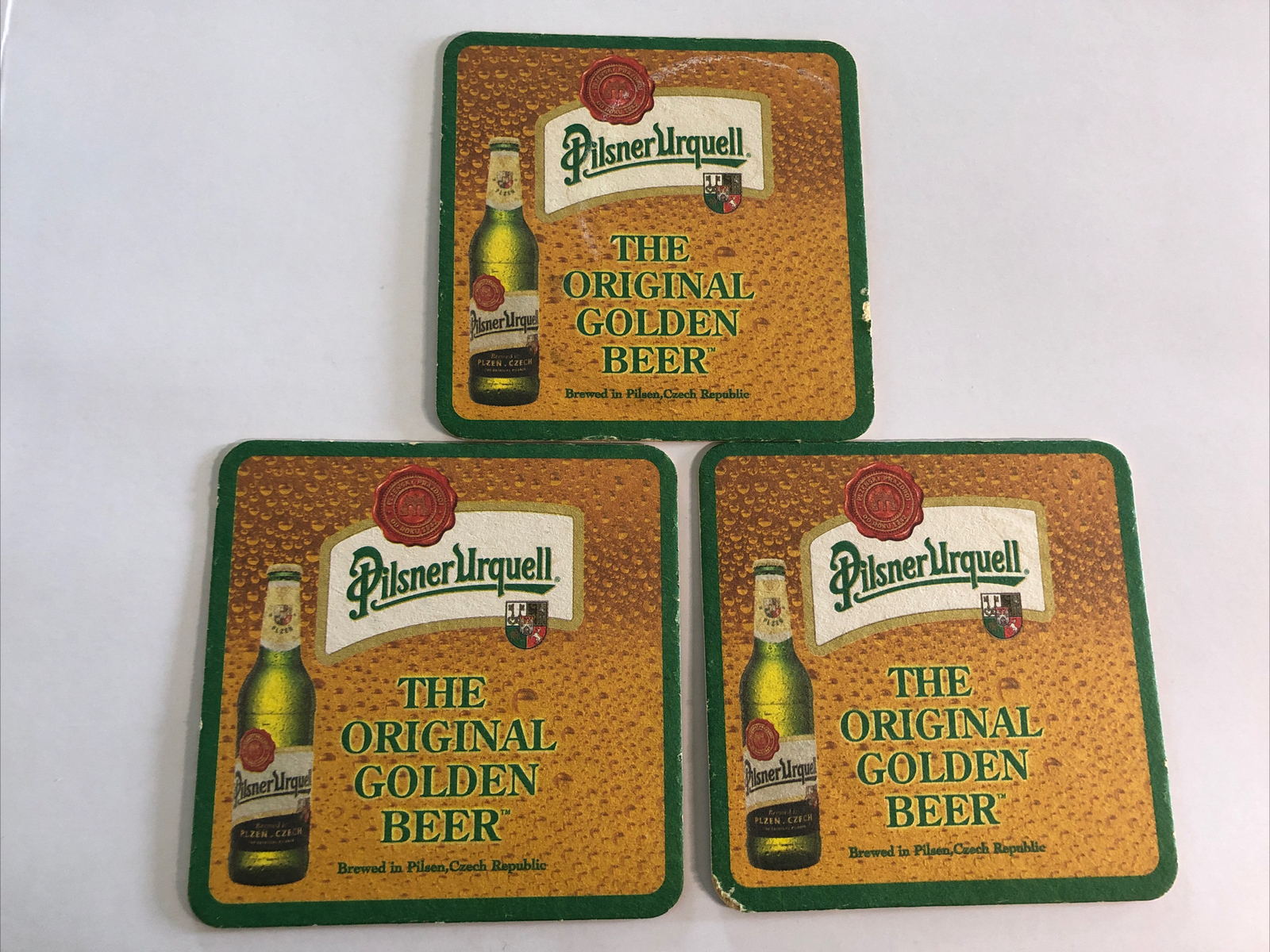 PILSNER URQUELL BEER COASTERS CZECH REPUBLIC Set of 3 drink coasters