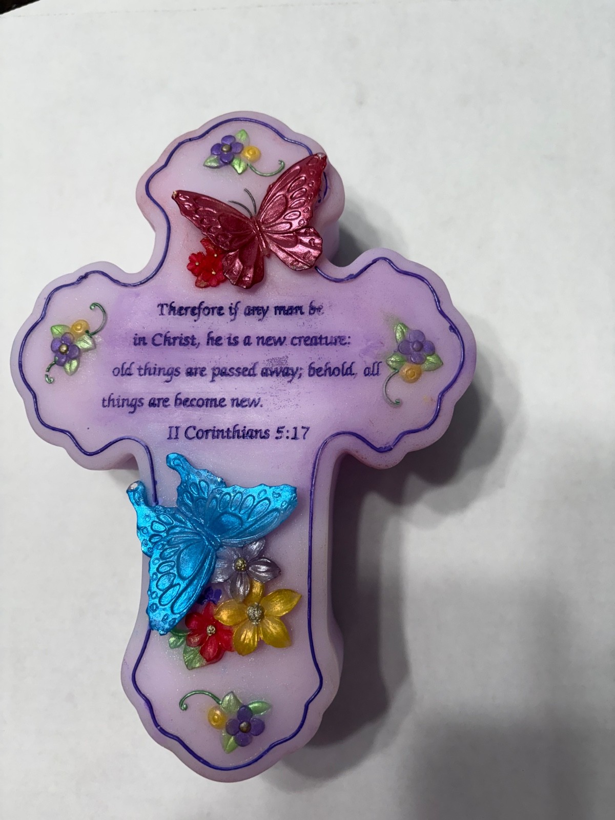 Handmade Resin Cross Trinket Box With II Corinthians 5:17 Scripture