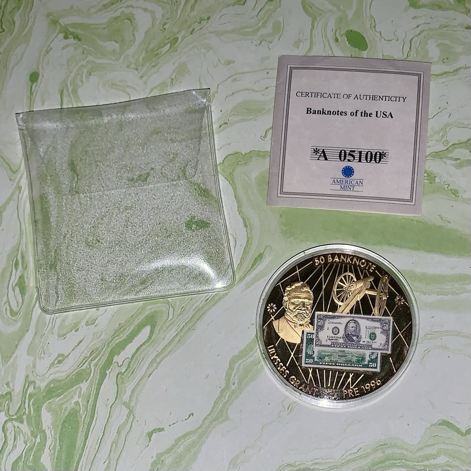 American Mint Banknotes of the USA Grant $50 Banknote Coin.