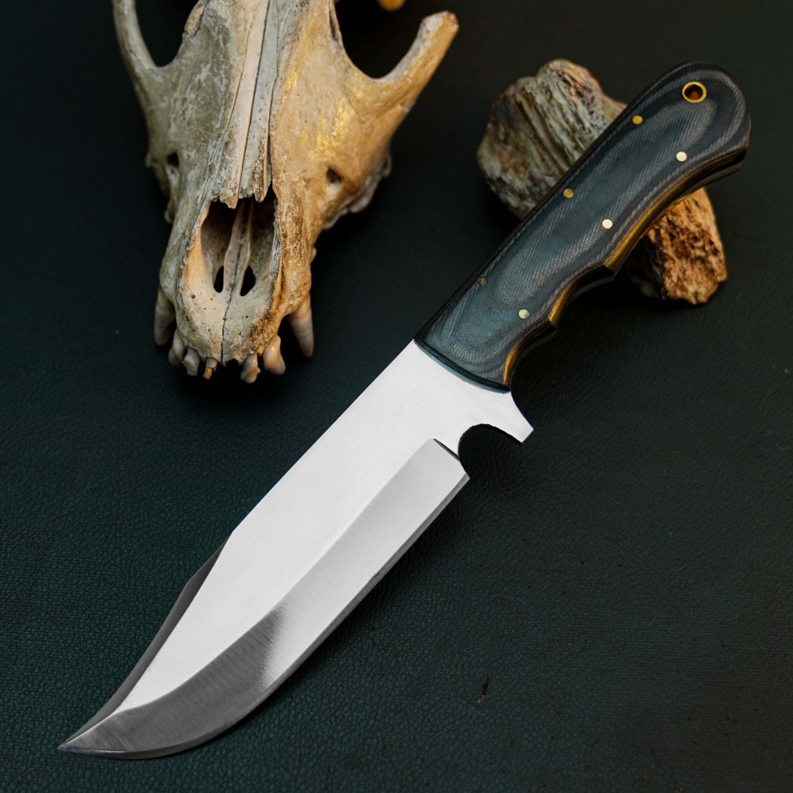 9.8″ D2 Camping Knife Full Tang Micarta Handle Outdoor Blade Leather Sheath