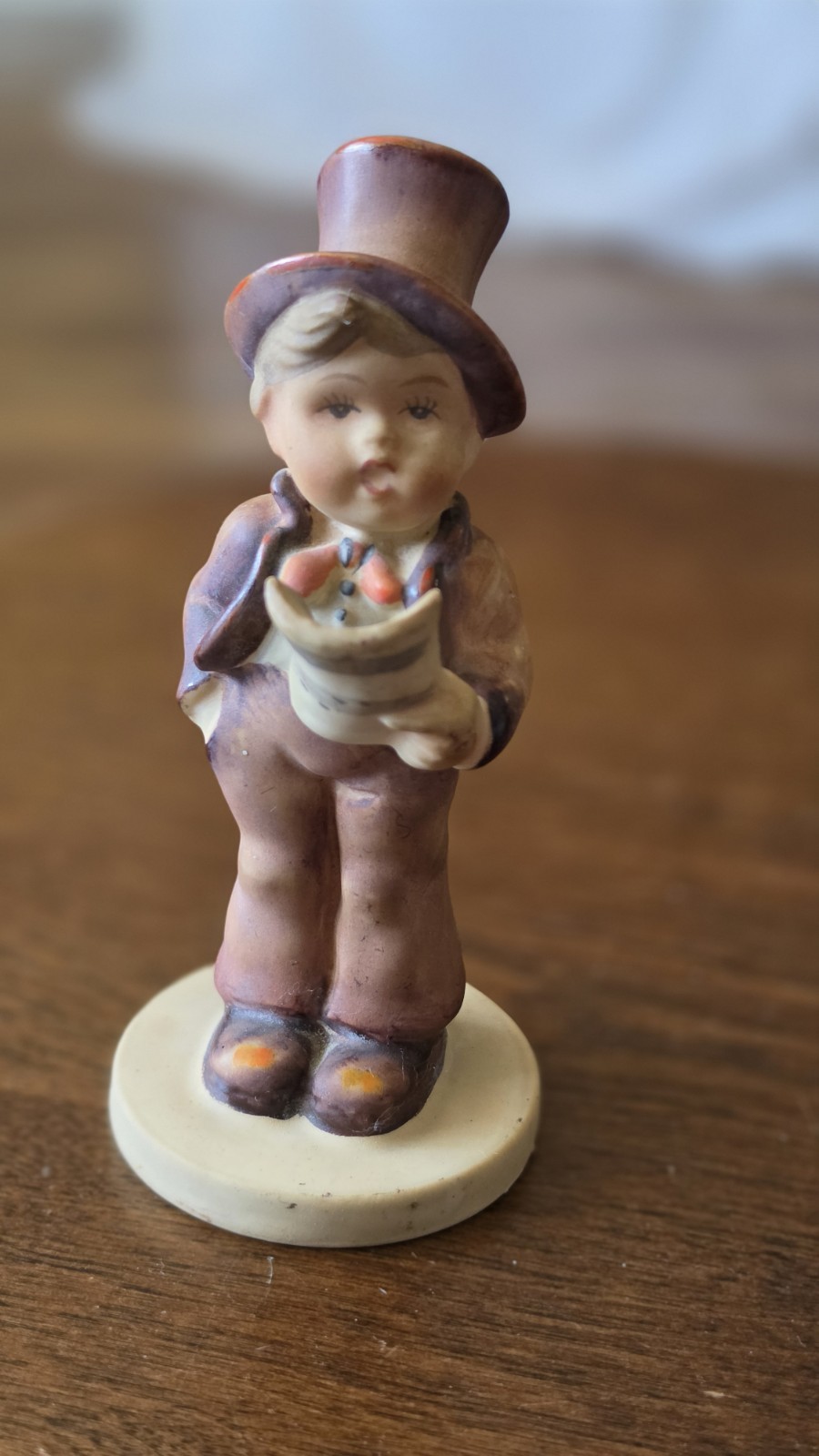 Occupied Japan Hand-Painted Ceramic Boy Figurine Top Hat Scroll, 4.5 in, 1940s