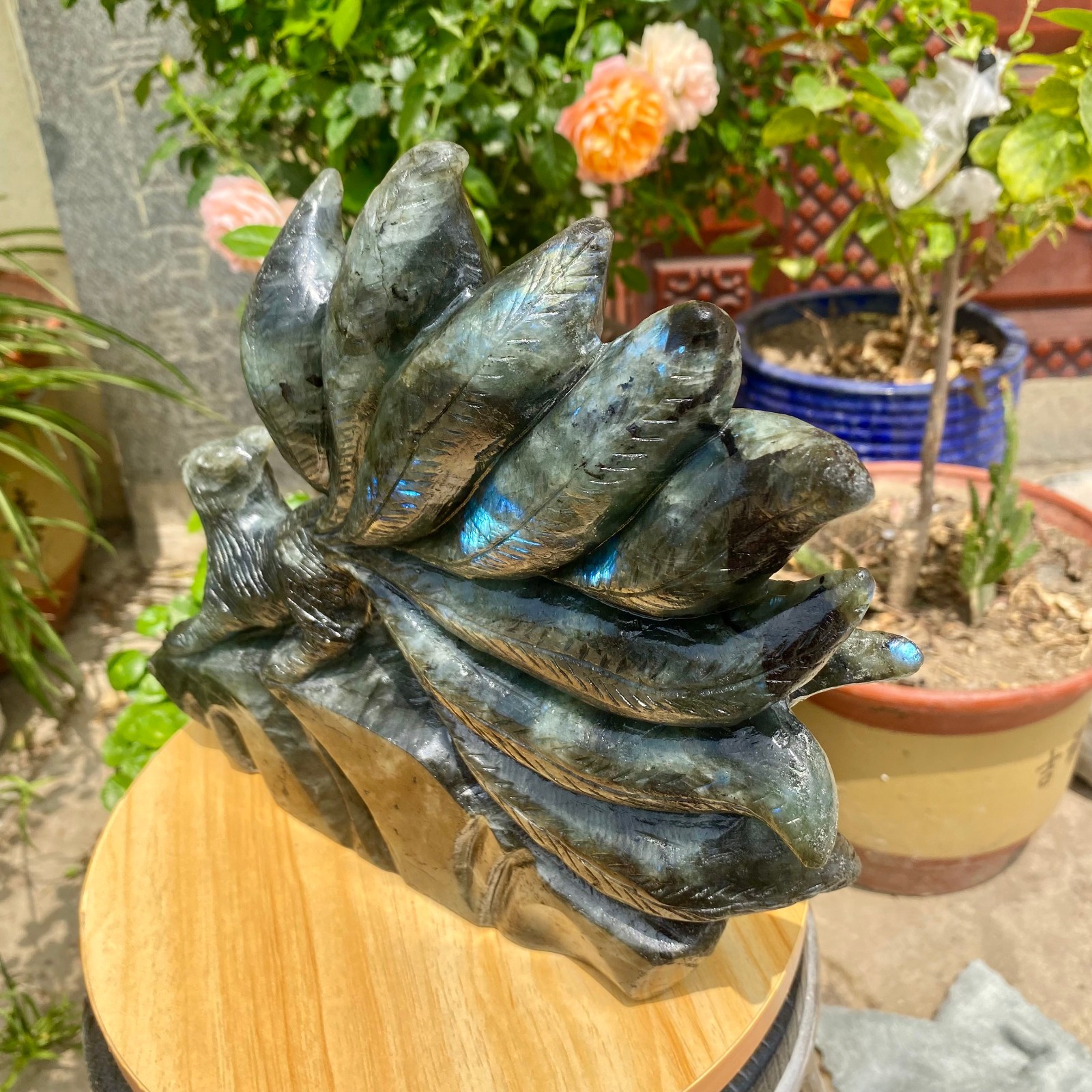 8.81LB Natural Labrador Nine Tailed Fox Carving
