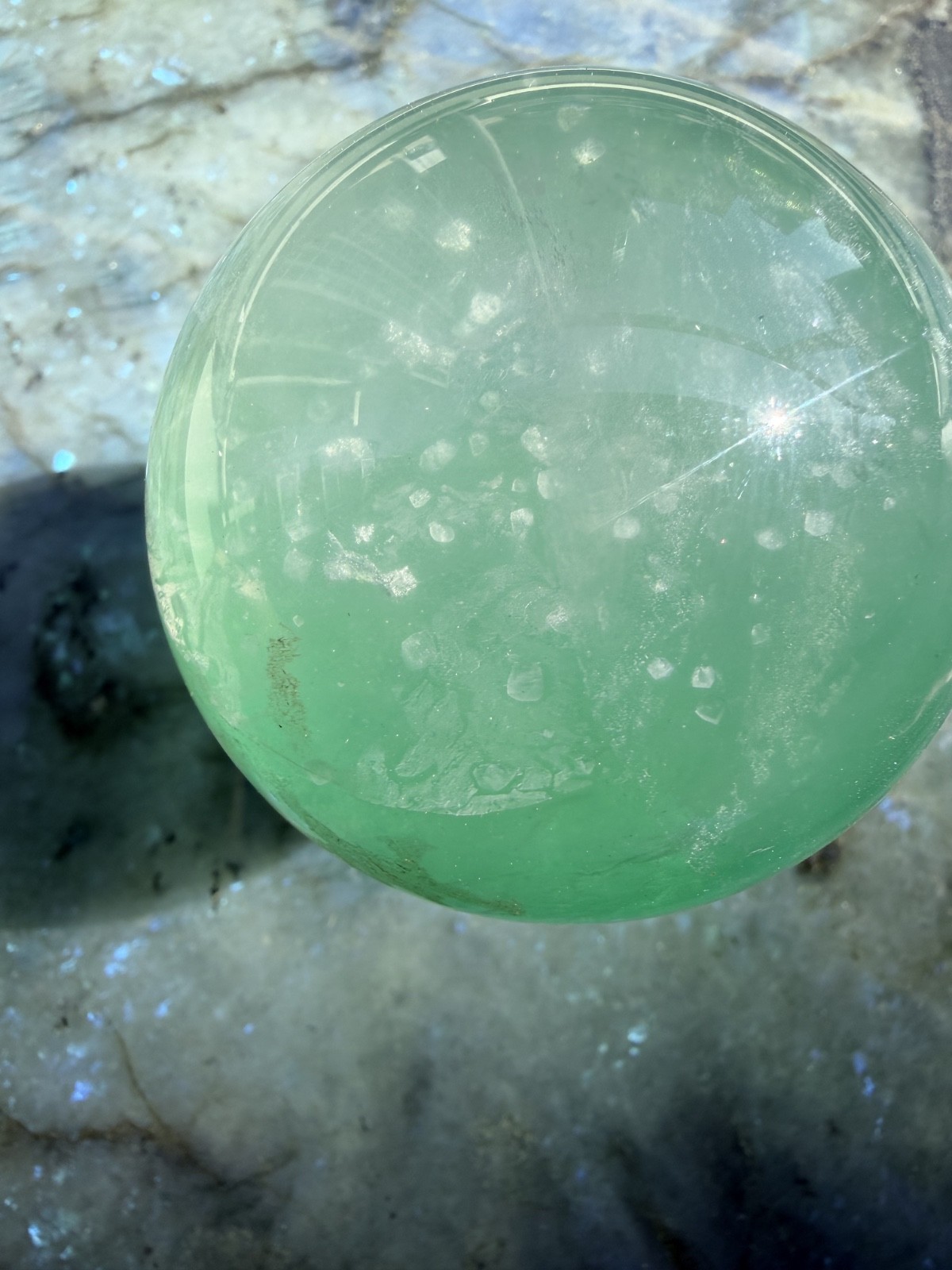 Calcite in Green Fluorite Sphere from China | Manifestation Stone