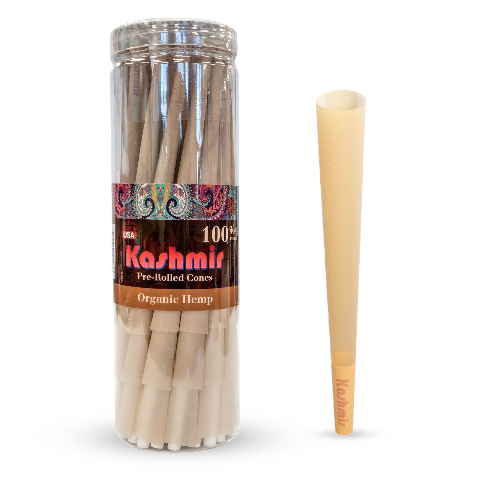 Kashmir Pre Rolled Cones Natural Rolling Paper King Size Cones W/filter 100 Pack