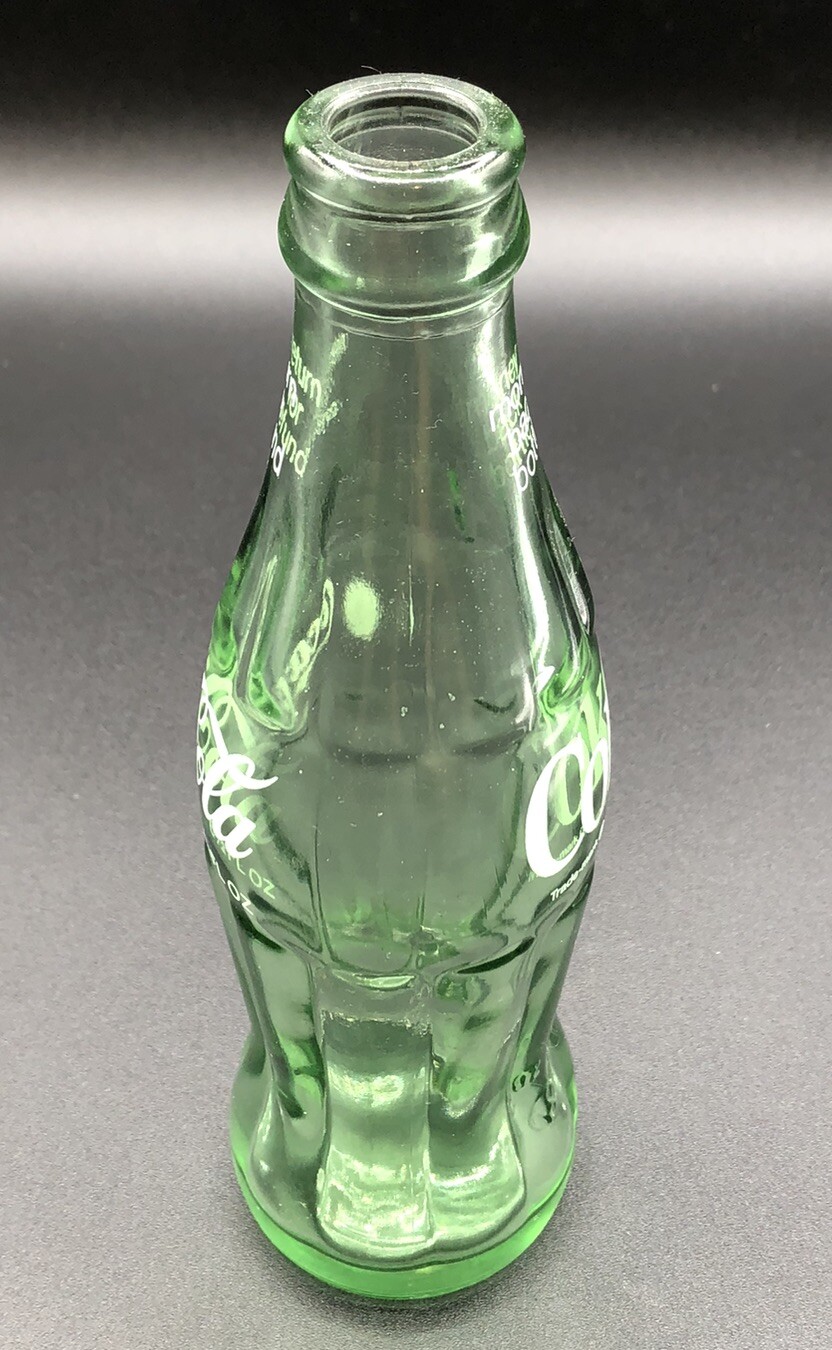 1990’s Coca Cola Coke 6 1/2oz Return for Refund Green Glass Money Back Bottle